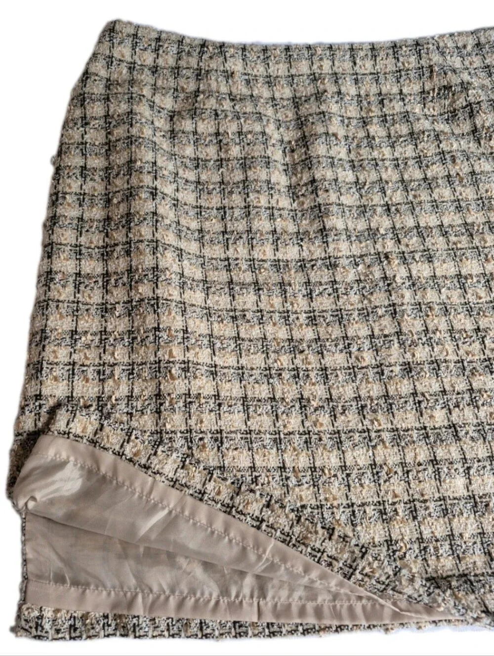 Studio C Beige and Black woven yarn tweed mini skirt Size 14